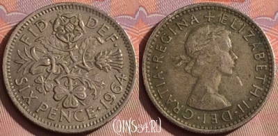 Великобритания 6 пенсов 1964 года, KM# 903, 240k-107