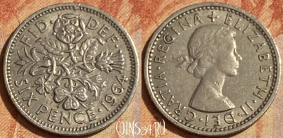 Великобритания 6 пенсов 1964 года, KM# 903, 462q-655