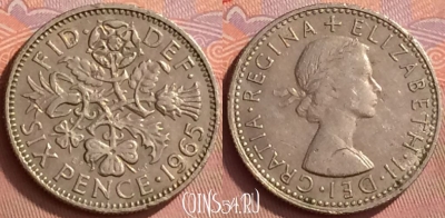 Великобритания 6 пенсов 1965 года, KM# 903, 058l-107