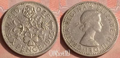 Великобритания 6 пенсов 1965 года, KM# 903, 320o-069