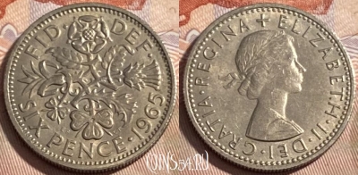 Великобритания 6 пенсов 1965 года, KM# 903, 497р-112