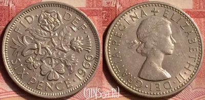 Великобритания 6 пенсов 1966 года, KM# 903, 090m-131