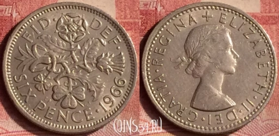 Великобритания 6 пенсов 1966 года, KM# 903, 101m-003