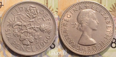 Великобритания 6 пенсов 1966 года, KM 903, 114-046