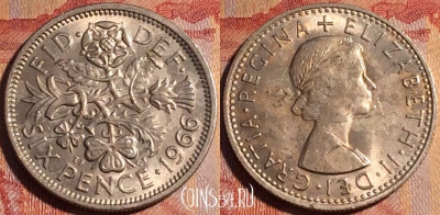 Великобритания 6 пенсов 1966 года, KM# 903, 161a-141