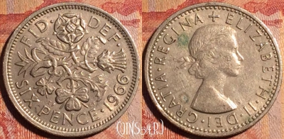 Великобритания 6 пенсов 1966 года, KM# 903, 163a-048