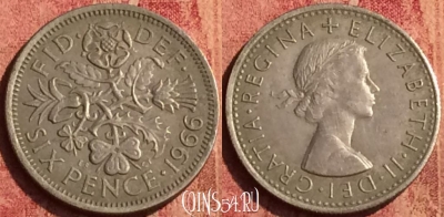 Великобритания 6 пенсов 1966 года, KM# 903, 389o-088