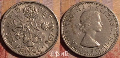 Великобритания 6 пенсов 1967 года, KM# 903, 164a-078