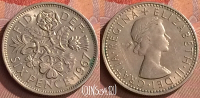 Великобритания 6 пенсов 1967 года, KM# 903, 280o-080