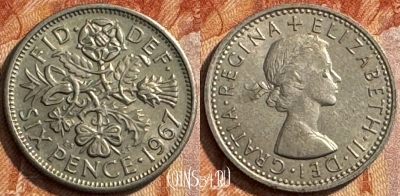 Великобритания 6 пенсов 1967 года, KM# 903, 287s-104