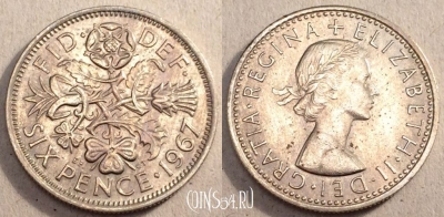 Великобритания 6 пенсов 1967 года, KM# 903, 085-058b