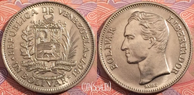 Венесуэла 1 боливар 1967 года, Y# 42, a114-046