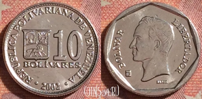 Венесуэла 10 боливаров 2002 года, Y# 80a, 078i-022