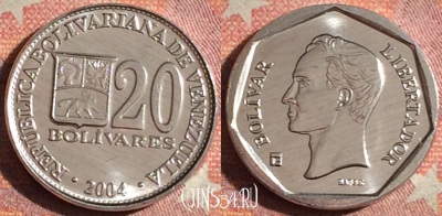 Венесуэла 20 боливаров 2004 года, Y# 81a, UNC, 379-134