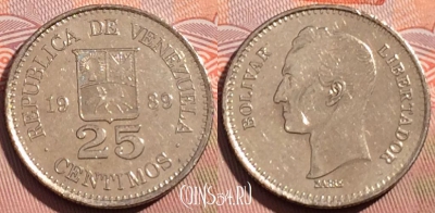 Венесуэла 25 сентимо 1989 года, Y# 50a, 121c-096