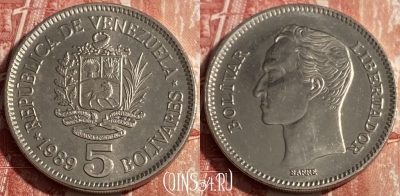 Венесуэла 5 боливаров 1989 года, Y# 53a, 257r-052