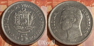 Венесуэла 5 боливаров 1989 года, Y# 53a, 290r-084