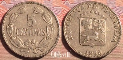 Венесуэла 5 сентимо 1958 года, Y# 38, 212a-045