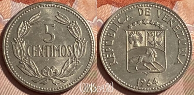 Венесуэла 5 сентимо 1964 года, Y# 38.2, 490р-034 ♛
