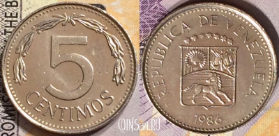 Венесуэла 5 сентимо 1986 года, Y# 49b, 150-085