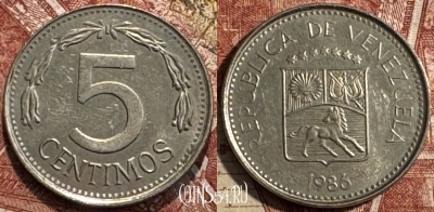 Венесуэла 5 сентимо 1986 года, Y# 49b, 505s-112