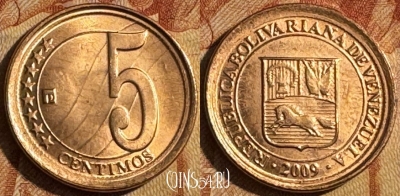 Венесуэла 5 сентимо 2009 года, Y# 88, UNC, 513s-104
