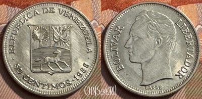 Венесуэла 50 сентимо 1988 года, Y# 41a, 263s-089