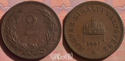 Венгрия 2 филлера 1901 года, KM# 481, 057i-156