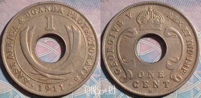 Восточная Африка и Уганда 1 цент 1911 года, KM# 7, a068-096