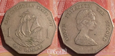 Восточные Карибы 1 доллар 1997 года, KM# 20, 253-114