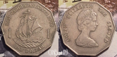 Восточные Карибы 1 доллар 1998 года, KM# 20, 238-004