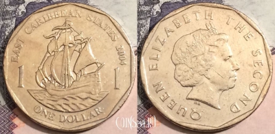 Восточные Карибы 1 доллар 2004 года, KM# 39, 166-118