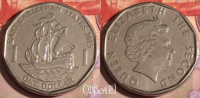 Восточные Карибы 1 доллар 2015 года, KM# 39a, 293c-138