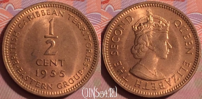 Восточные Карибы 1/2 цента 1955 г., KM# 1, UNC, 382j-093