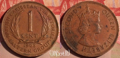 Восточные Карибы 1 цент 1965 года, KM# 2, 198a-126