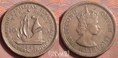 Восточные Карибы 10 центов 1956 года, KM# 5, 208k-120