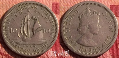 Восточные Карибы 10 центов 1956 года, KM# 5, 276i-130
