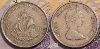 Восточные Карибы 10 центов 1986 года, KM# 13, 236-144