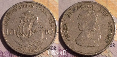 Восточные Карибы 10 центов 1989 года, KM# 13, 184a-122