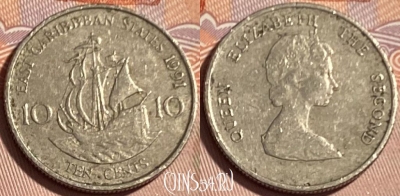 Восточные Карибы 10 центов 1991 года, KM# 13, 068s-038
