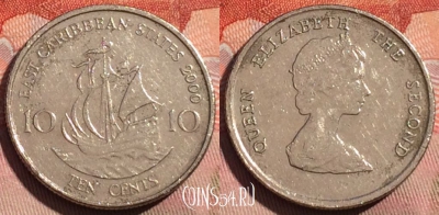 Восточные Карибы 10 центов 2000 года, KM# 13, 059b-095