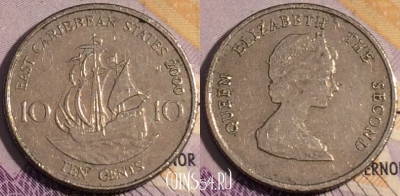 Восточные Карибы 10 центов 2000 года, KM# 13, 187a-083