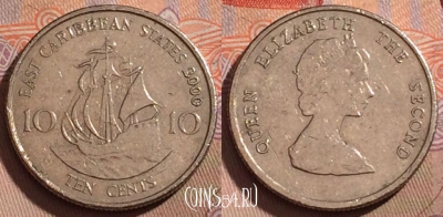 Восточные Карибы 10 центов 2000 года, KM# 13, 205b-078