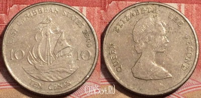 Восточные Карибы 10 центов 2000 года, KM# 13, 222-055