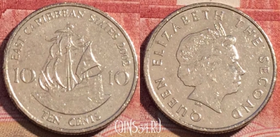Восточные Карибы 10 центов 2002 года, KM# 37, 074c-009