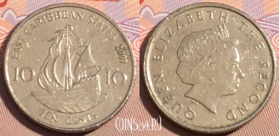 Восточные Карибы 10 центов 2007 года, KM# 37, 091c-080