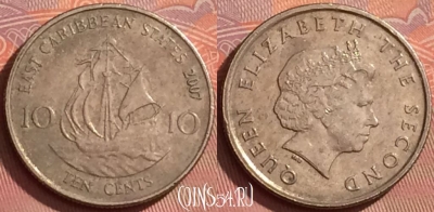 Восточные Карибы 10 центов 2007 года, KM# 37, 293l-079