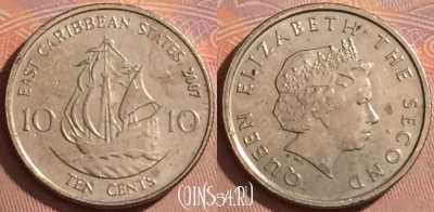 Восточные Карибы 10 центов 2007 года, KM# 37, 376k-053