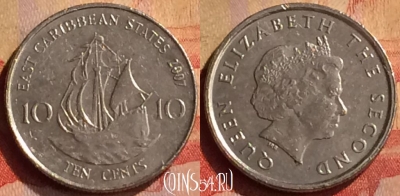 Восточные Карибы 10 центов 2007 года, KM# 37a, 324n-111