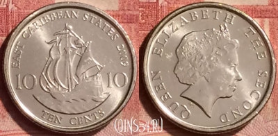 Восточные Карибы 10 центов 2009 года, KM# 37a, 051l-174
